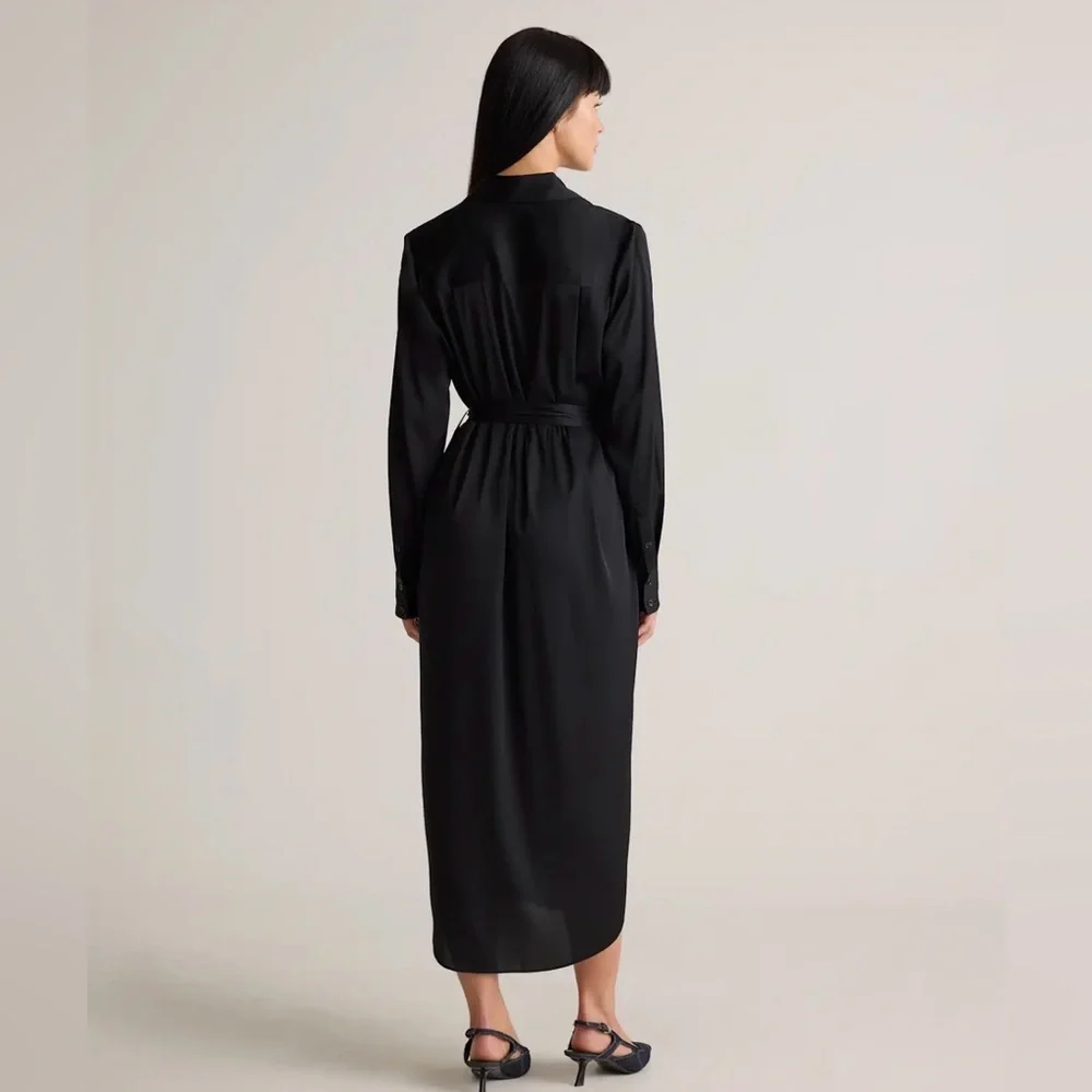 Quince black stretch washable silk shirtdress size small- NWOT - Picture 5 of 16